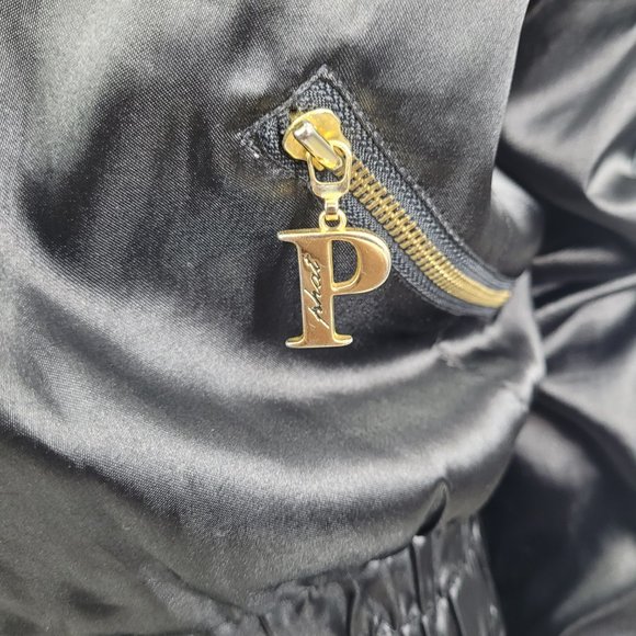 Baby Phat Womens Bomber Jacket Black Metallic Full Zip Cat Smocked Waist XL - Picture 5 of 13
